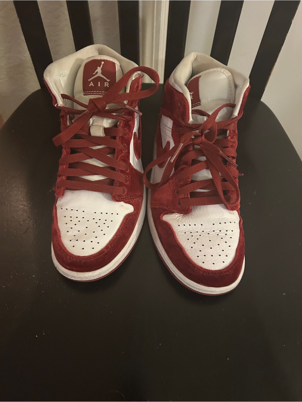 Jordan Red and White Suede-Accent High Top Sneakers